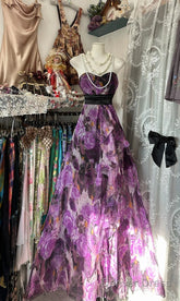 Purple Printed A-Line Temperament Sweetheart Neck Backless Party Dress Strapless Birthday Dressed01855