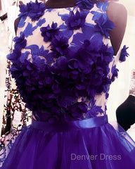 Purple Ruffles Homecoming Dresses With 3D Flowers