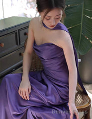 Purple Satin Long Evening Dress Prom Dress, Purple Formal Dress