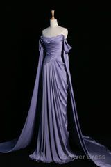 Purple Satin Long Prom Dress, Beautiful Off The Shoulder Evening Party Dress