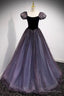 Purple Scoop Tulle Long A Line Prom Dress, Lovely Short Sleeve Prom Dresses