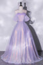 Purple Sequins Long A Line Prom Dress, Off the Shoulder Prom Dresses