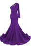 Purple Sequins Mermaid Prom Dress One Shoulder Prom Dresses Floor Length Wedding Prom Gown