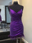 Purple Sequins Spaghetti Straps Pleats Feather Homecoming Dresses