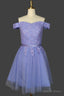 Purple Short Sleeves Lace Off Shoulder Homecoming Dress Cute Mini Dresses