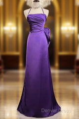 Purple Spaghetti Strap Satin Prom Dresses Backless Evening Gown