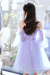 Purple Spaghetti Strap Tulle Short Prom Dress, Cute Homecoming Party Dress