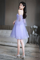 Purple Spaghetti Strap Tulle Short Prom Dress, Cute Homecoming Party Dress