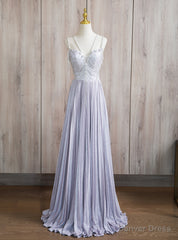 Purple Spaghetti Straps Beading Prom Dress