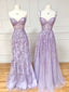 Purple Sweetheart Neck Lace Long Prom Dress, Purple Lace Graduation Dresses