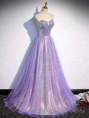 Purple Sweetheart Neck Long Prom Dress Purple Formal Party Dress
