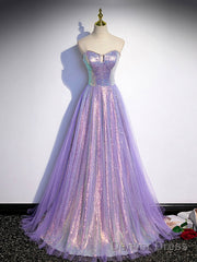 Purple Sweetheart Neck Long Prom Dress Purple Formal Party Dress