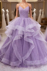 Purple sweetheart neck tulle long prom Dresses purple tulle forma gown