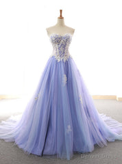 Purple Sweetheart Tulle Lace Appliques Wedding Dress