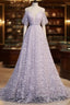 Purple Tulle A Line Long Prom Dress Prom Dress With Flowers December Wedding Guest Dresses