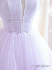 Purple Tulle A Line Long Prom Dress, Tulle Long Evening Dress