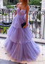 Purple Tulle A Line Spaghetti Straps Prom Dress, Long Prom Dress,Dresses for Prom events