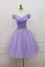 Purple Tulle Beaded Short Prom Dress, Off Shoulder Prom Dresses