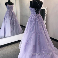 Purple Tulle Lace Long Prom Dresses Formal Dresses