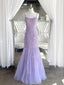 Purple tulle lace mermaid long prom Dress, purple lace Prom Dresses