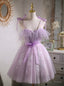 Purple Tulle Lace Straps Homecoming Dresses