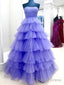 Purple Tulle Layered Long Prom Dresses, Purple Long Tulle Formal Evening Dresses