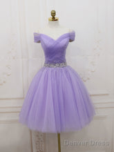 Purple Tulle Off Shoulder Sequin Short Prom Dress Purple Homecoming Dress