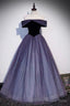 Purple Tulle Off the Shoulder Prom Dress, A Line Prom Dresses