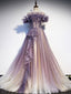 Purple Tulle Sequin Long Prom Dresses Purple Evening Dresses