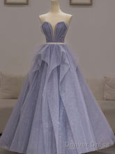 Purple Tulle Sequin Long Prom Dress Purple Sequin Evening Dress