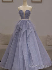 Purple Tulle Sequin Long Prom Dress Purple Sequin Evening Dress
