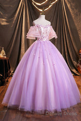 Purple Tulle Sequins Long Prom Dress, Beautiful Off The Shoulder Evening Party Dress