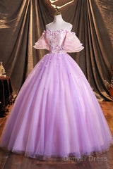 Purple Tulle Sequins Long Prom Dress, Beautiful Off The Shoulder Evening Party Dress
