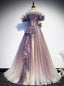 Purple Tulle Sequins Off the Sholuder Beading Prom Dress