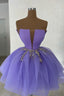 Purple Tulle Sequins Short A Line Prom Dress, Cute Homecoming Prom Dresses