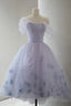 Purple Tulle Short A Line Prom Dress, Cute Off the Shoulder Prom Dresses