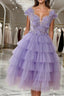 Purple tulle short prom Dress, purple Prom Dresses