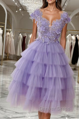 Purple tulle short prom Dresses, purple evening Dresses