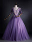 Purple Tulle V-neck Appliques Short Sleeve Quinceanera Dress