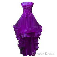 Purple Tulle With Lace High Low Party Dress Formal Dress, Purple Homecoming Dresses