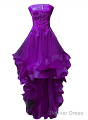 Purple Tulle With Lace High Low Party Dress Formal Dress, Purple Homecoming Dresses