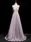 Purple V Neck Straps Beading Prom Dresses