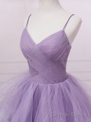 Purple V Neck Tulle Long Prom Dress, Purple Tulle Formal Party Dress