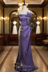 Purple Vintage Floral Embellished Sheath Gown Evening Dresses