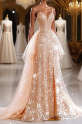 A-Line Prom Dresses Sparkle & Shine Dresses Wedding Guest Sweet 16 Floor Length Sleeveless Sweetheart Tulle with Sequin Masquerade Dresses