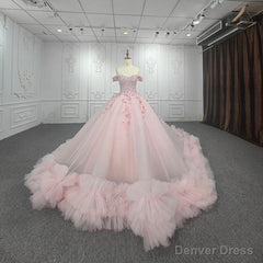 Quinceanera Ball Gown Off-the-Shoulder Sequined Pink Dress