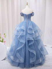 Quinceanera Dress A-Line Blue Tulle Long Prom Dress Blue Sweet Dress