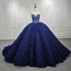 Quinceanera Dress Classic Dark Navy Strapless Quinceanera Dresses Sleeveless Sweetheart Beading Ball Gown