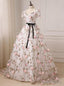 Quinceanera Dress Gorgeous V-neck 3D Floral Lace Ball Gown Long Prom Dresses