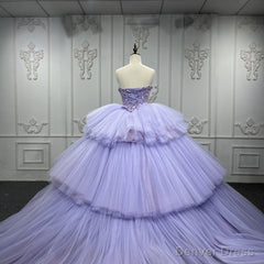 Quinceanera Dress Strapless Ball Gown Crystal Lavender